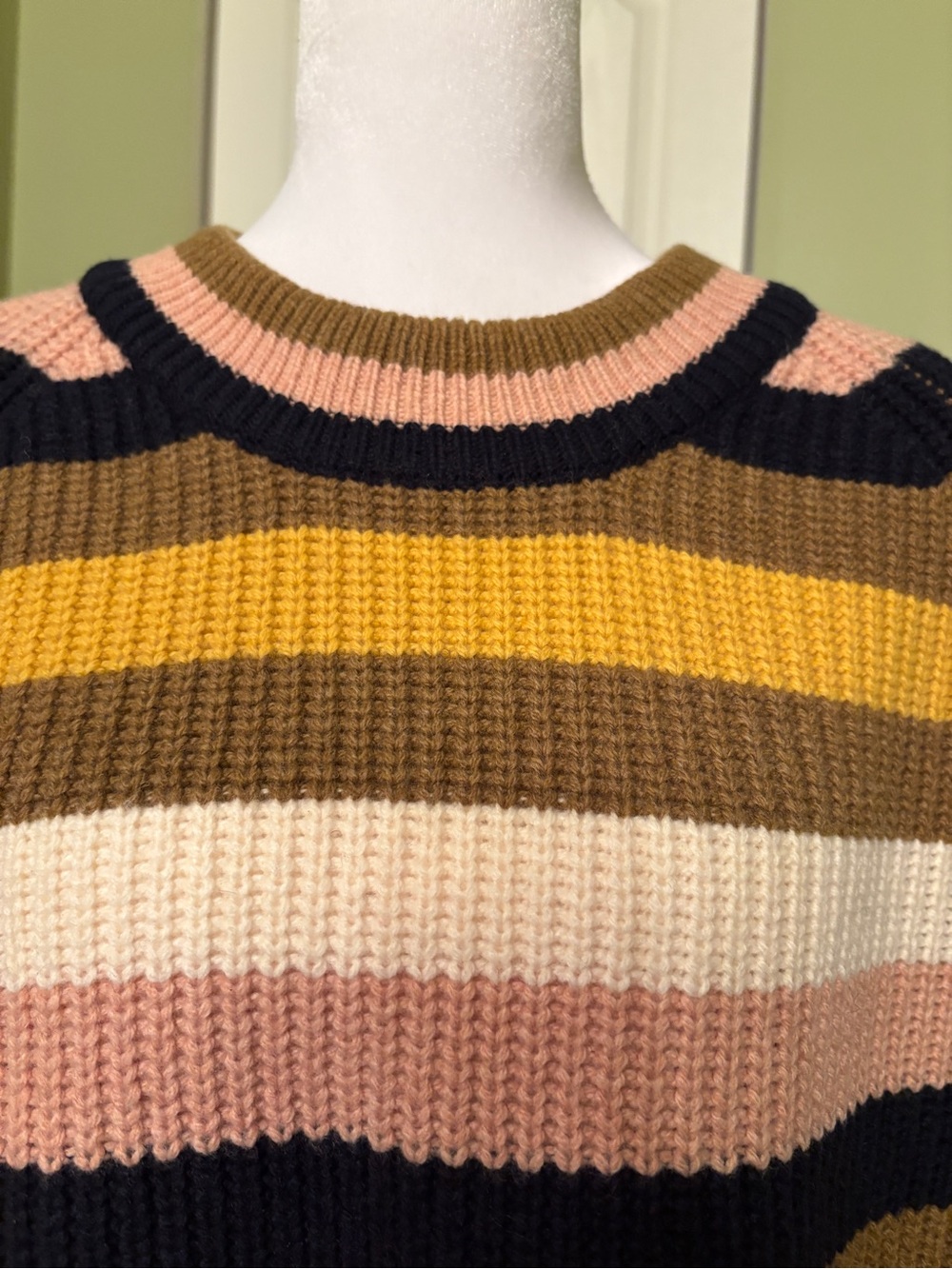 Madewell Striped Crewneck Sweater in Pink, Yellow, Brown and Cream